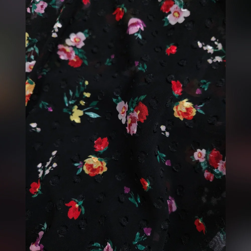 Banana Republic ClipDot Black Floral Chiffon Mock Neck Midi Dress Women's 2 - Picture 5 of 13